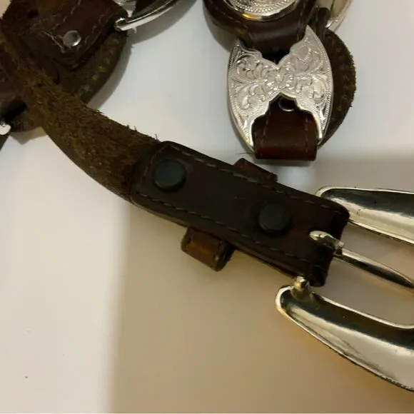 Vintage Tony Lama Western USA Brown Leather Silver Conchos Belt Women\'s Size 36 Tony Lama USA Western Brown Leather Silver Concho Belt Sz 36  main image 2